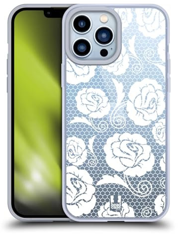 Head Case Designs Rosas Estampados de Encaje Blanco Caso Funda de Gel Suave Compatible con Apple iPhone 13 Pro MAX