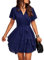TcIFE Women's Casual Dress Deep V-Neck Short Sleeve Waist Tie Ruffle Chiffon Elegant Mini Short Swing Skater Dresses, NavyBlue, S