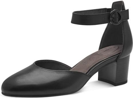 Tamaris COMFORT Damen Pumps mit Riemen aus Leder Elegant, Schwarz (Black Nappa), 39 EU