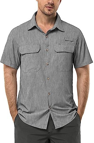 33,000ft Hemd Herren Kurzarm UPF50+ UV Schutz Outdoorhemd Schnelltrocknend Freizeithemd Funktionshemd Wanderhemd für Angeln Safari Reisen Golf Grau Heidekraut XXL