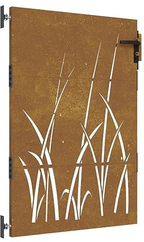 vidaXL Gartentor, Gartentür mit Gras-Design, Abschließbar Hoftor Eingangstor für Garten Terrasse, Tor Zauntor Gartenpforte, 85x125 cm Cortenstahl