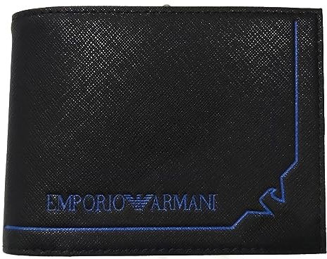 Emporio Armani Herren Geldbörse Schwarz, Leder, Zweifach gefaltet, Münzfach, Zweifach, Schwarz