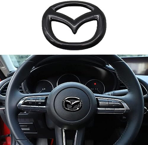 FOXZY Auto Lenkrad Logo Aufkleber für Mazda 3 6 CX-3 CX-5 CX-9, Lenkrad Zubehör Dekoration Auto-Innenzubehör,A Black