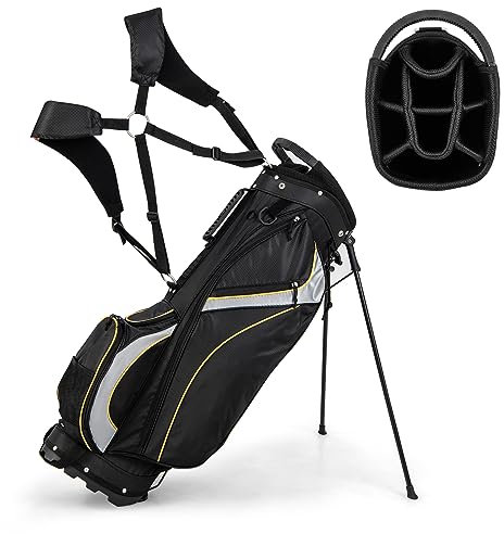 COSTWAY Golf Stand Bag, Lightweight Golf Club Bags with 8 Way Dividers, Rain Hood, Detachable Dual Strap & 7 Pockets