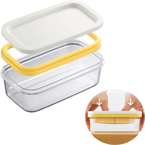 ANKROYU Large Butter Dish with Cutter, Porcelain Butter Container, Cheese & Butter Storage Box, Clear, 6.7 x 3.9 x 2.8 in