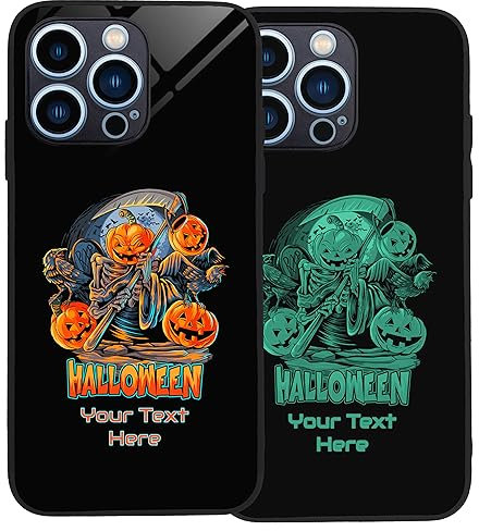 Personalised Case for iPhone 15 Pro Max, Slim Anti Scratch Glass panel with shockproof TPU Rims | Glow in the Dark Case | Custom Phone Case-Angel of Death Halloween