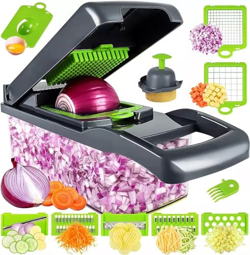 Vegetable Chopper, Multifunctional 16 in 1 Food Chopper, Kitchen Vegetable Slicer Dicer Cutter,Veggie Chopper With 8 Blades, Potatoes, Carrot and Garlic Chopper With Container
