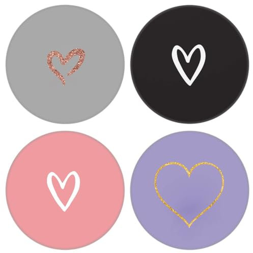 4 Pack Phone Grip,Cell Phone Holder For Smartphone,Finger Kickstand Rotation Stand - Purple Pink Black White Heart