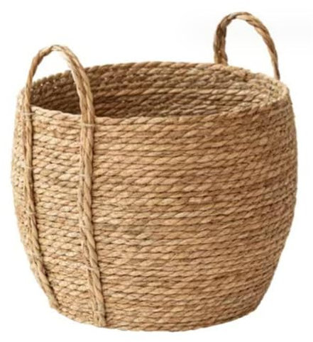 Cesta tejida para macetero, 10.2 x 11.8 pulgadas, cesta para macetero de pasto marino, macetero redondo de ratán con asa, cesta de mimbre para plantas, pequeña cesta tejida, cestas para plantas en int