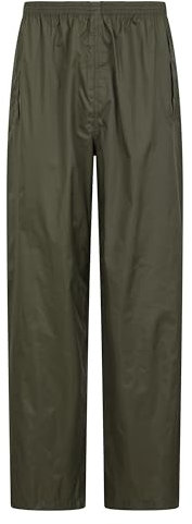 Mountain Warehouse Pakka Mens Waterproof Rain Overtrousers - Packable & Quick Dry Pants with Taped Seams & Adjustable Ankle Opening - for Spring Summer, & Outdoors Dark Khaki S