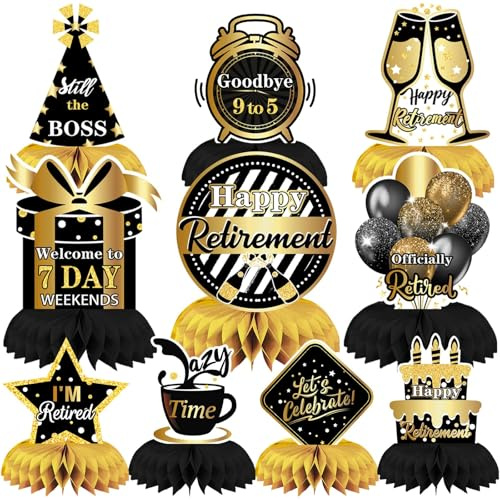 DTOFOOT 10 Stück Ruhestandsparty-Dekorationen, Ruhestandsparty-Zubehör, Ruhestands-Tischdekorationen, Schwarz und Gold, Ruhestandsdekorationen für Männer und Frauen, Party