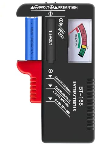 Testeur de Piles Universel, Testeur de Batterie de Piles Numérique, Contrôleur de Tension de Batteries Bouton Tester pour AA AAA C D 9V 1.5V LR03 LR6 LR14 LR20 Piles Batteries à clé à clé (BT-168)