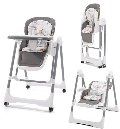 hochstuhl baby 3in1 kinderstuhl mit babywiege/fußstütze/rollen,baby hochstuhl ab geburt,kinderhochstuhl klappbar ab 6-36 monate Kinder kleinkinder(grau)
