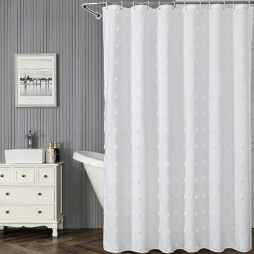 Kaxich Rideau de Douche Anti Moisissure Rideau de Baignoire Blanc Tissu Imperméable Polyester Rideau Douche Textile Lavable pour Salle de Bain et Baignoire avec 12 Crochets 180x180 cm