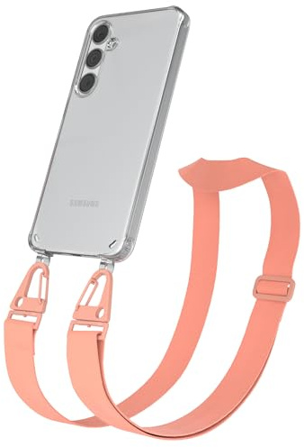 EAZY CASE - Hülle mit Band kompatibel mit Galaxy S24 Plus Handyhülle mit Umhängeband Silikonhülle Transparent Schutzhülle Handykette zum Umhängen Handykordel Smartphone in Korall - Clips Korall