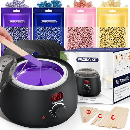 Chauffe Cire Epilation aves LED Écran, Appareil a Cire avec 400g Epilation Perle, 30 Spatules, D'épilation à Domicile Kit Pour Tous Les Types de Cheveux, pour Corps Entier, Jambes,Visage, Sourcils