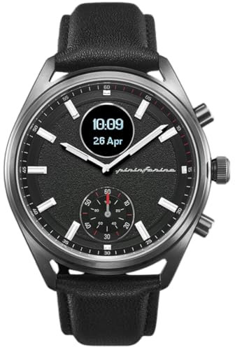 Pininfarina Sintesi Hybrid Smartwatch - Orologio analogico con cinturino in vera pelle, display digitale, bussola, GPS, fitness, frequenza cardiaca, passi, calorie e sonno - Midnight Shadow