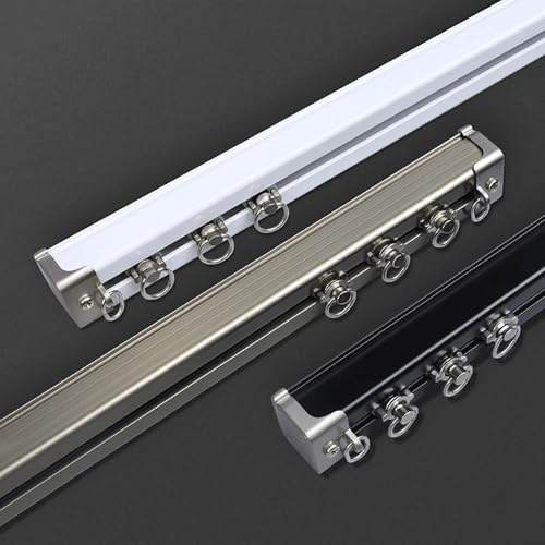 1-6m Decken-Vorhangschiene Gardinenschiene mit stummen Rollen Vorhangschiene 1-läufig Aluminium for Vorhänge Fenster Balkon Büros Hotels Kliniken Komplettset mit Zubehör(Black,5m(16.4ft))