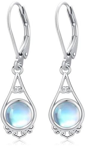 Mondstein Ohrringe 925 Sterling Silber Hängend Mädchen Leverback Creolen für Damen Mondstein Schmuck Ohrringe Geschenkbox
