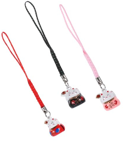 OKUMEYR 3pièces Porte-clé Céramique Maneki Neko De Pendentifs Chanceux Pour Téléphone Décoration Adorable Et Créative à Accrocher Design Chat Porte-