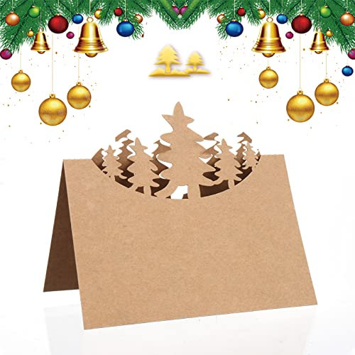 Lot de 50 cartons de table de Noël pour table de Noël, cartes de Noël en papier kraft pour décoration de fête de mariage