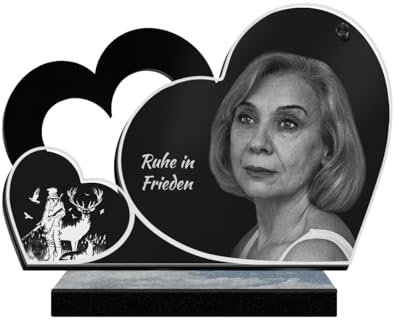 ETERNEL - Personalisierte Grabplatte Doppelherz mit Foto und anpassbarem Text, lasergravierte Grabplatte für Hommage, Grabplatte, Friedhof, Beerdigungen, Grabstätte