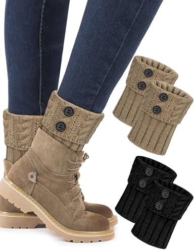 MELLIEX 2 Paare Damen Beinstulpen Winter Warme Kurze Beinwärmer, Gestrickte Leg Warmers, Beinwärmer Flexibel Legwarmers Weich Knöchelwärmer Bein Stulpen für Damen, Mädchen