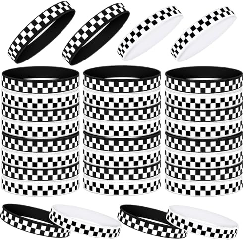 yisncka 24 Stück Rennparty-Armbänder, karierte Rennparty-Armbänder, Silikon, Karomuster, Armbänder, Rennwagen, Geburtstagsparty-Zubehör, Dekorationen für Rennen, Rennauto-Partys