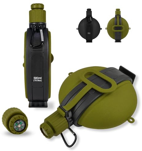 Gourde d'eau pliable en silicone sans BPA compacte avec boussole et mousqueton 580 ml Vert