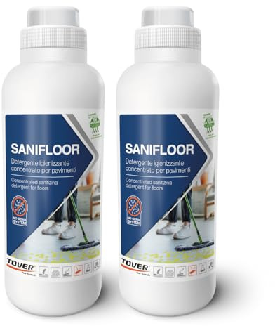 TOVER Sanifloor Detergente Igienizzante Pavimenti - Pulisce Gres, Marmo, LVT e SPC - Efficace contro Germi e Batteri - Sicuro per Bambini e Animali - Formula Non Schiumogena per Robot - Kit 2x1 Litro