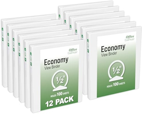 Office Essentials 0.5 Standard View Binders, 12 White Binders