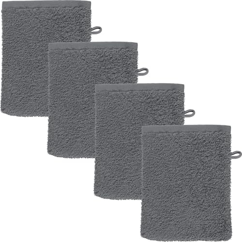 REDBEST Waschhandschuh Oceanside 4er-Pack Leichtfrottier anthrazit Größe 16x21 cm
