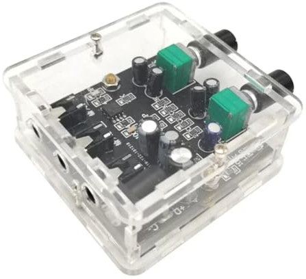 Muyilanc 2-Wege-2-Kanal-2-Ein-1-Ausgang-Stereo-Audiosignal-Mischpult für Einweg-Hallausgang-Headset-Verstärker mit Gehäuse