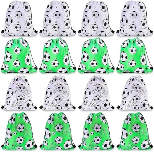 Cptoion 16 Stück Fußball Kordelzug, Sport Party Kordelzug Beutel | Fußball Taschen Kordelzugs, Sport Kordelzugs Rucksack for Kinder, Kindergeburtstag Party Supplies, 30 X 25 Cm, 4 Style