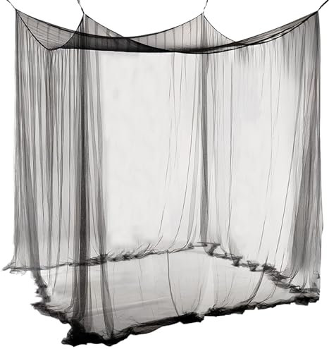 ACTOYS Zanzariera Letto, Zanzariera Quadrata Grandi Dimensioni, Universale Zanzariera per Letto Singolo Matrimoniale,Zanzariera Baldacchino per Terrazzo Gazebo Tenda da Sole Campeggio (Nero-1 porta)