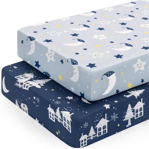 Yukkidds 2er Pack Baby Spannbettlaken Spannbetttücher 120 x 60 cm Elastizität Atmungsaktiv Mikrofaser Matratzenbezug Laken für Kinderbett Beistellbett Babybett, Dunkelblau