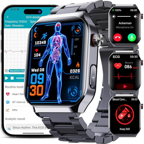 DRUOYIM 2025 Nouveau 𝐆𝐥𝐲𝐜é𝐦𝐢𝐞 Montre Connectée Homme Femme, 2,1 Smartwatch avec ECG+HRV/Acide Urique/BMI/lipides Sanguins, Appel Bluetooth Smart Bracelet pour Android/iOS,50+ Modes Sportif