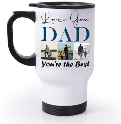 EKAM Personalised Gifts for Dad Fathers Day, Customised Photo Travel Mug 14oz Stainless Steel Insulated Travel Tea/Coffee Mug - Add Your Photos – Dad Gifts from Daughter Son