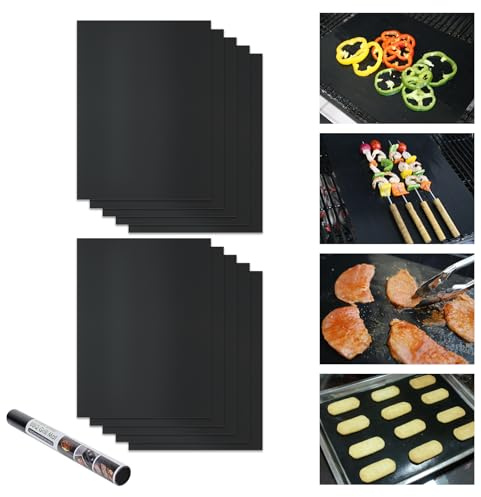 KitchenRaku Oven Liners for Bottom of Oven, Dark Black, 32x50cm, 10 PCS | Non-Stick, Heavy-Duty, 0.2mm Thick, Up to 260°C, Oven Protector Sheet for Fan Assisted Ovens, BBQ Grill, Reusable, Easy Clean