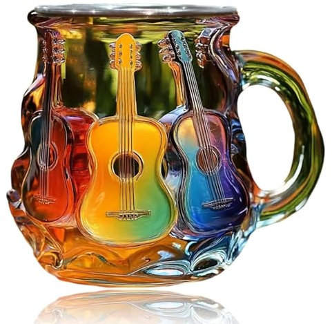 Xzyden Guitar Coffee Mugs,Exquisite Hand-Painted Resin Cup for Art Lovers,Music Themed Coffee Cup with Artistic Atmosphere, Unique Personalized Design Coffee Mugs,Colorful, 11x11x8.6cm