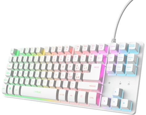 GXTrust Thado Tastiera Gaming TKL Italiano QWERTY, Design Compatto, Bianco | più Piccolo del 20%, Cavo USB 1,8 m, Anti-Ghosting, LED Keyboard USB a Membrana per PC Laptop
