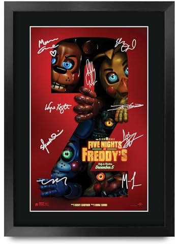 HWC Trading Five Nights at Freddy's 2 Geschenke Geduckter Poster Signiertes Autogramm Foto für Fans von Film Memorabilien - A3 Gerahmt