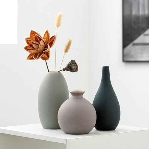Keramikvase 3er-Set, Moderne böhmische Bauernhausdekoration, Moderne Bauernhausdekoration, für Wohnzimmer, Tisch, Regal, Eingangsbereich. (Morandi)