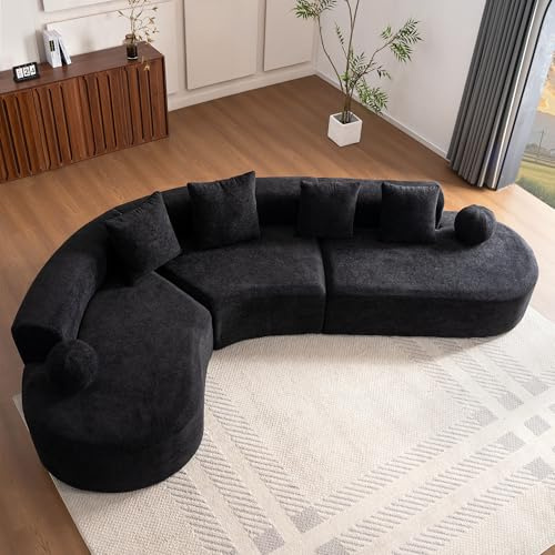 Luscriate XXL Cloud Ecksofa 327 cm L-Form – bodennahes Big Sofa ohne Montage, extra tief & weich, modernes Lounge Sofa für Wohnzimmer, 5-Sitzer Schwarz (Black-5S)