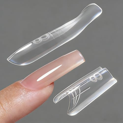Tastetreasure 240pcs Dual System Nail Forms Set, 120pcs Top Die & 120pcs Bottom Die with 1 Nail Brush, Clear Almond Stiletto Fake Nail Extension Tips for Poly Gel, Professional DIY Manicure Kit