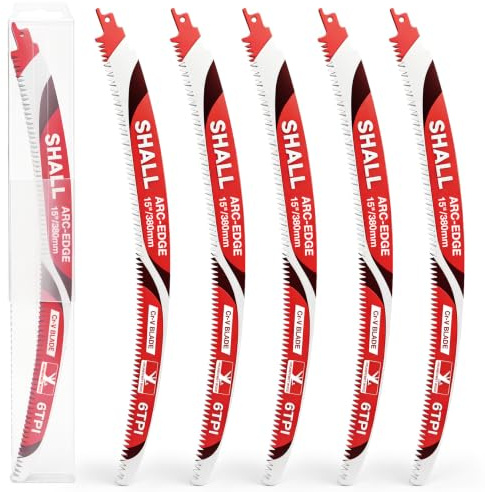 SHALL 5-Pack 380mm Japanese Teeth Reciprocating Saw Blade Set,6TPI Wood Pruning Saw Blades, for Tree Pruning, for Wood, and PVC Plastic