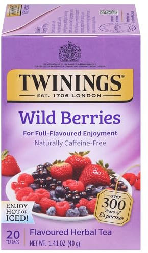 Twinings Herbal Wild Berries Bagged Tea, 20 Count | Strawberry, Raspberry, Blueberry, Blackcurrant, Rosehips & Hibiscus, 20 Foil Lined Individually Wrapped Bags, Enjoy Hot/Iced