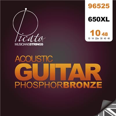 Picato 96525 Acoustic Guitar Phosphor Bronze Ball End Set, 10-48