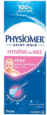 Physiomer Micro-diffusion – Spray nasal 100% Eau de mer - Dispositif médical - Hygiène du nez - Rhume et Rhinite - à partir de 1 mois - Sans gaz propulseur et stérile – Format spray 115 mL