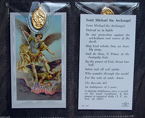 Engelkarte / Gebetskarte und Medaille, St Michael the Archangel (dt.: Erzengel Sankt Michael)